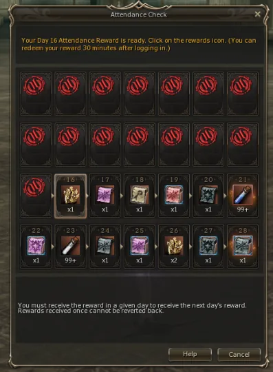 In-game daily attendance rewards