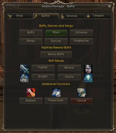 In-game Destiny Manager buffer window