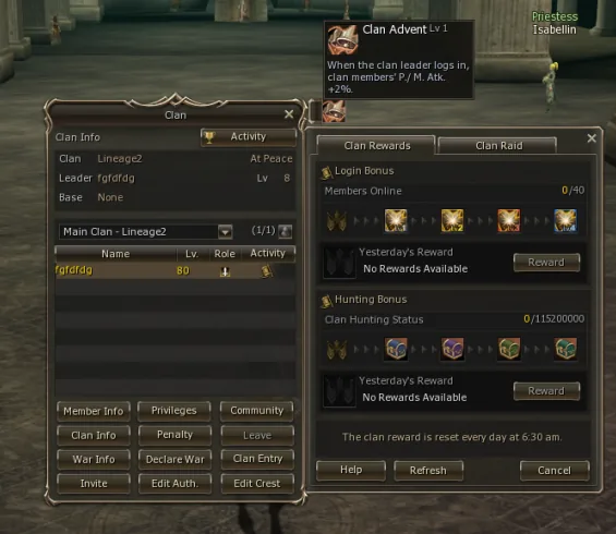 In-game clan rewards window