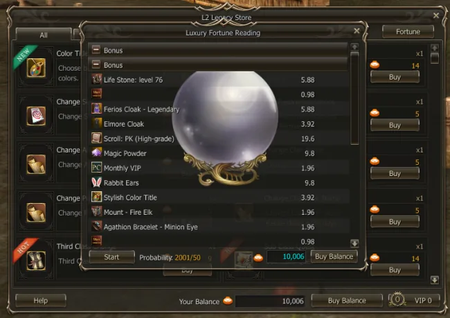 In-game Fortune Teller lucky game